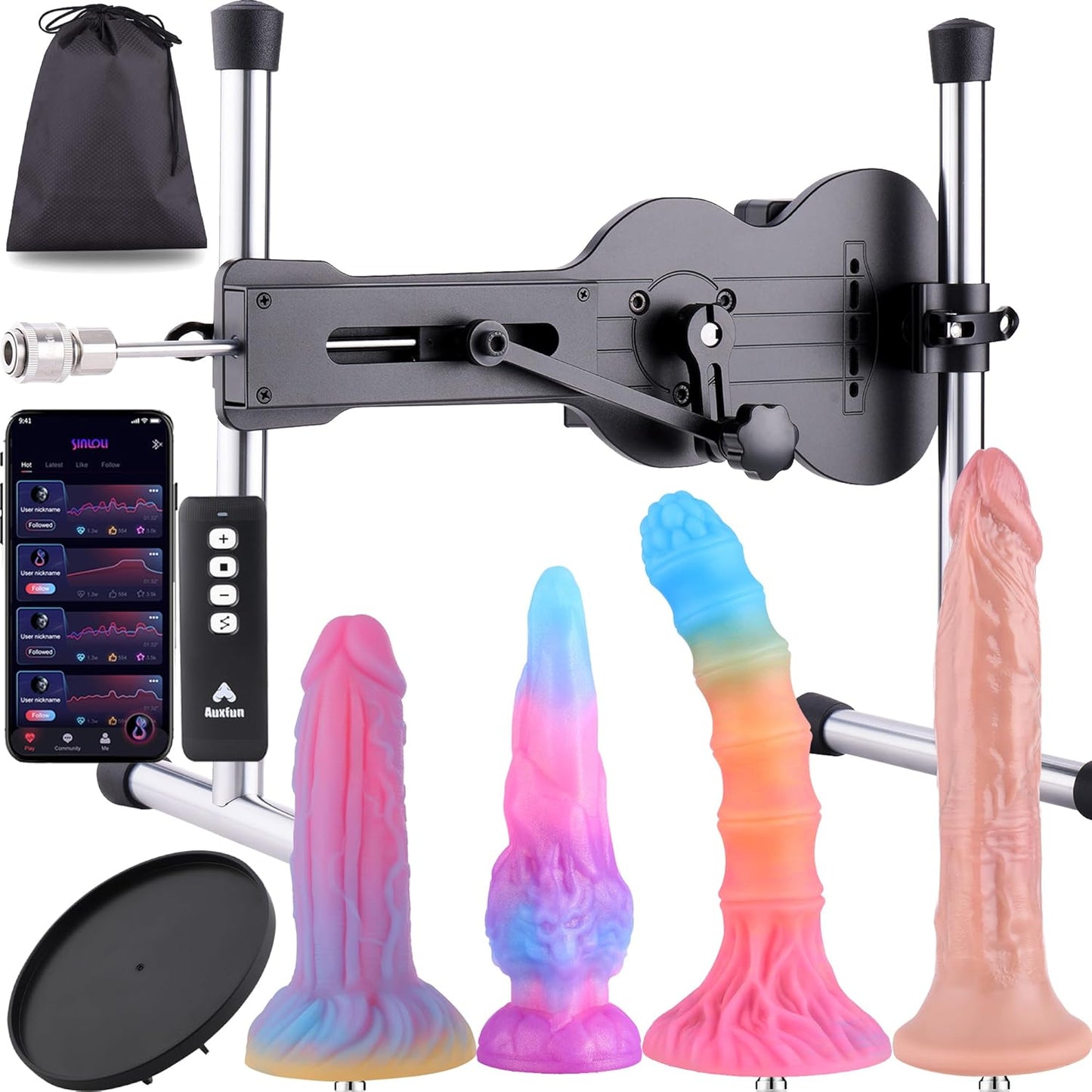 60W Whisper-Quiet Thrusting Machine with Glow-in-the-Dark Dildos and Universal Attachments