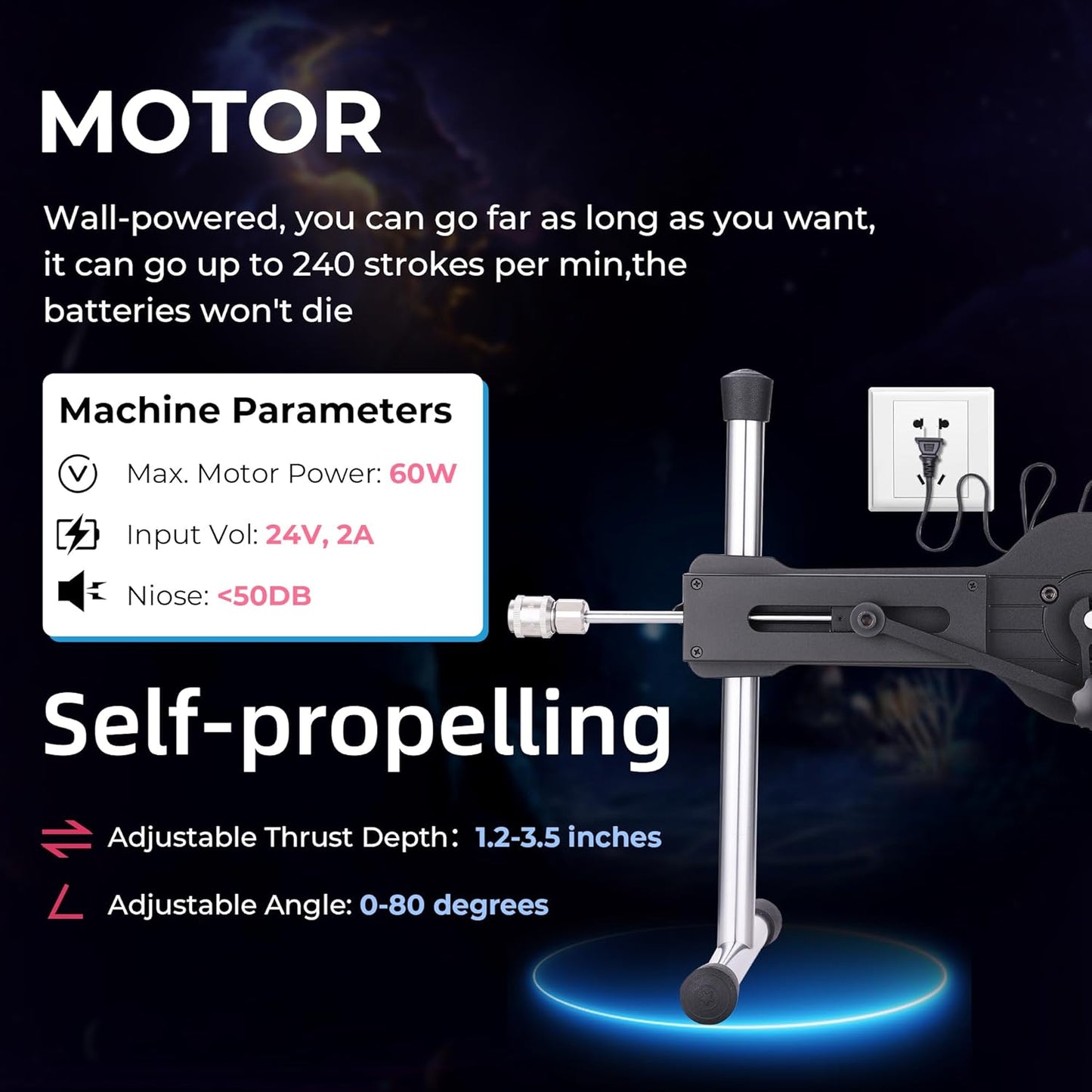 60W Whisper-Quiet Thrusting Machine with Glow-in-the-Dark Dildos and Universal Attachments